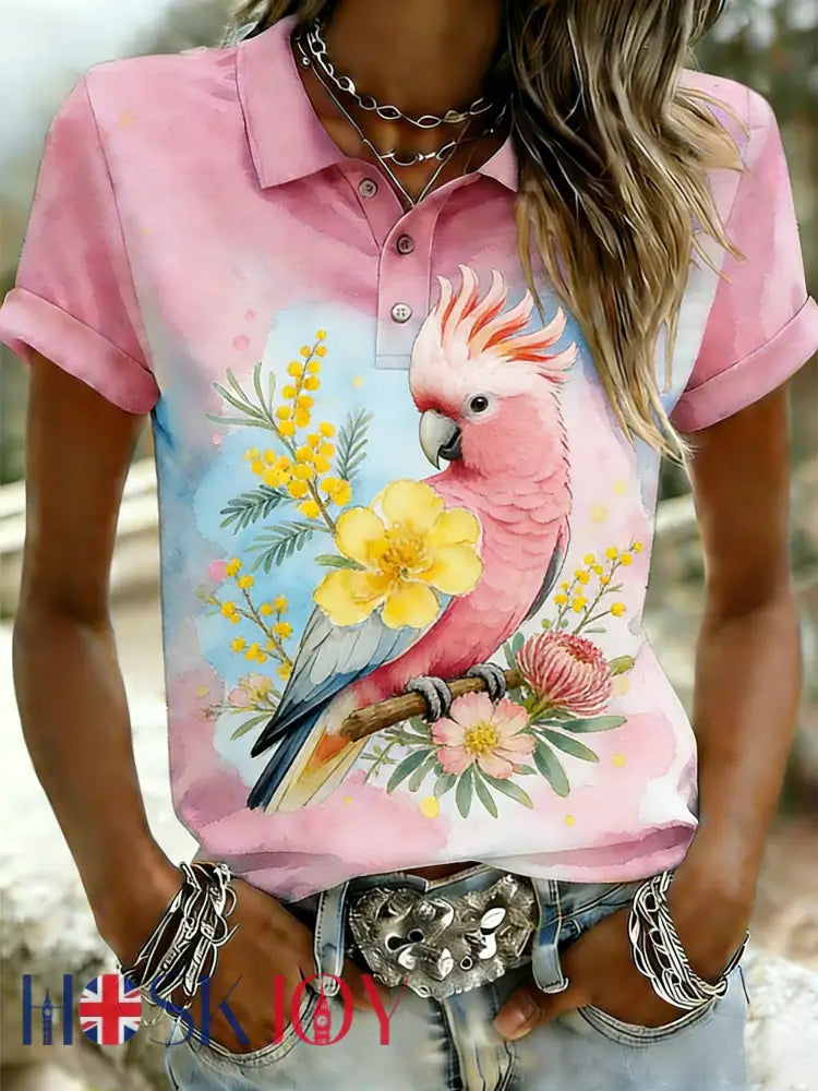 Women’s Vintage Aussie Cute Pink Cockatoo Casual Comfortable Short Sleeve T-Shirt Pink / S