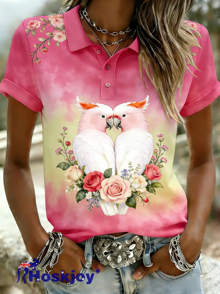 Women’s Vintage Aussie Cute Pink Cockatoo Casual Comfortable Short Sleeve T-Shirt Pink / S