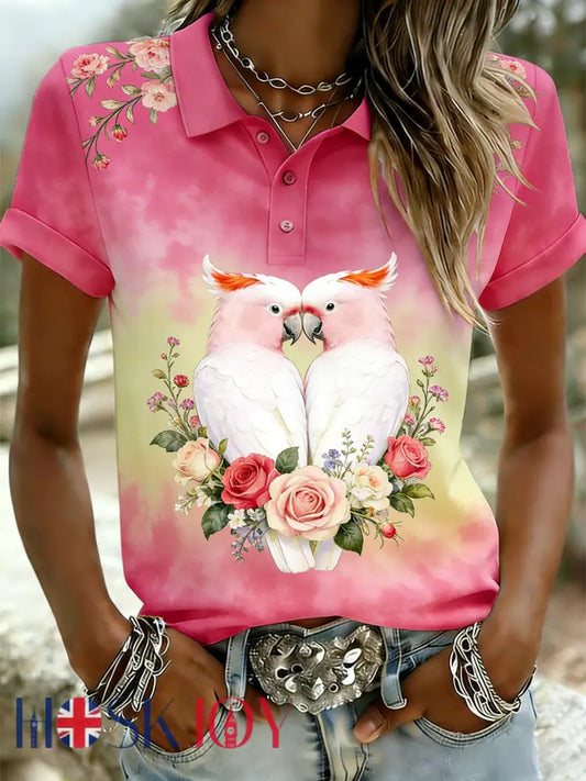Women’s Vintage Aussie Cute Pink Cockatoo Casual Comfortable Short Sleeve T-Shirt Pink / S