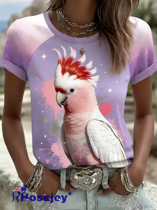 Women’s Vintage Aussie Cute Pink Cockatoo Casual Comfortable T-Shirt Purple / S