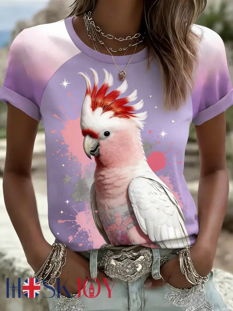 Women’s Vintage Aussie Cute Pink Cockatoo Casual Comfortable T-Shirt Purple / S