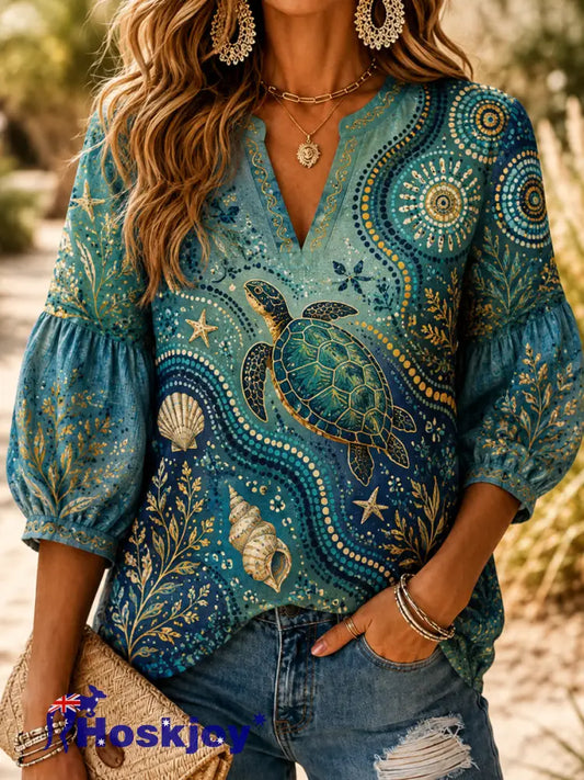 Women’s Vintage Australian Art Print Casual Top - A / S