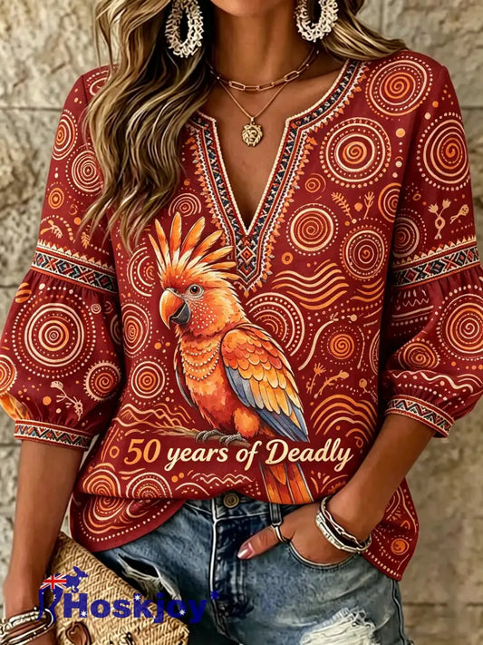 Women’s Vintage Australian Art Print Casual Top - A / S