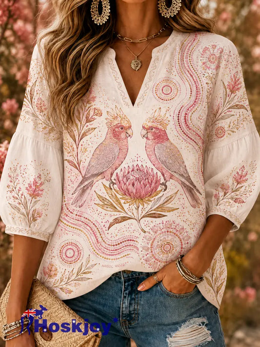 Women’s Vintage Australian Art Print Casual Top - A / S