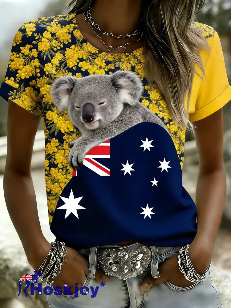 Women’s Vintage Australian Holiday Casual Comfortable Short Sleeve T-Shirt Yellow / S