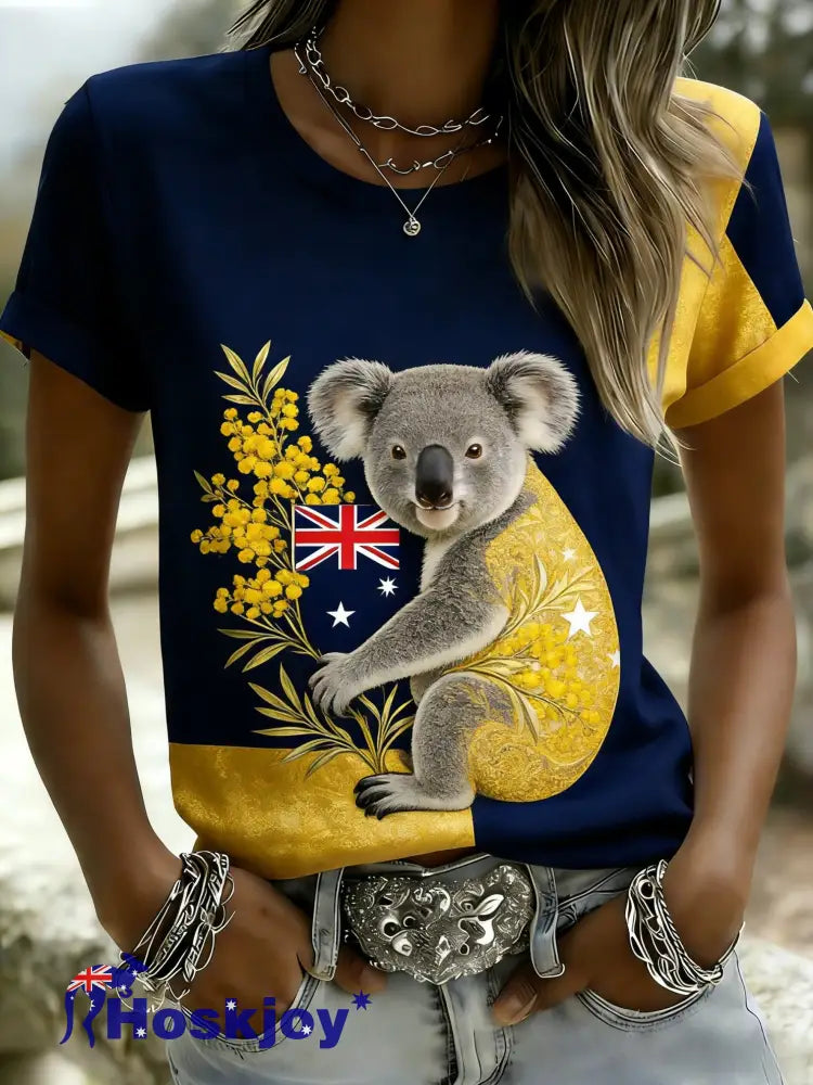 Women’s Vintage Australian Holiday Casual Short-Sleeve T-Shirt Navy Blue / S