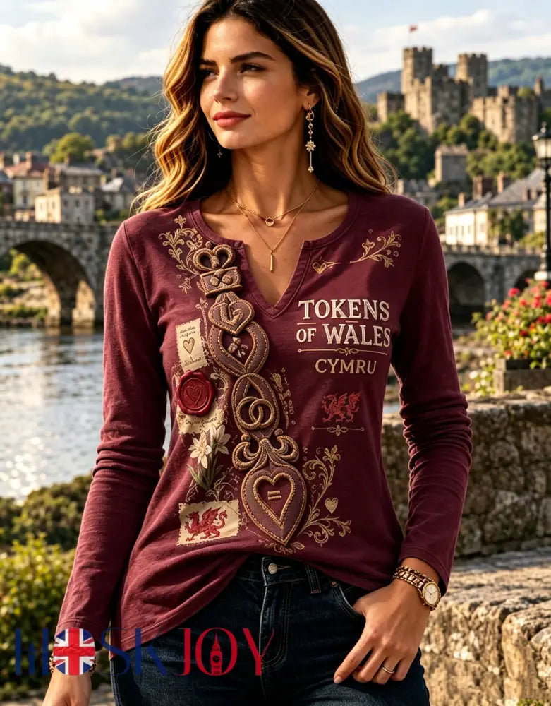Women’s Vintage British Welsh Print V-Neck T-Shirt - A / S