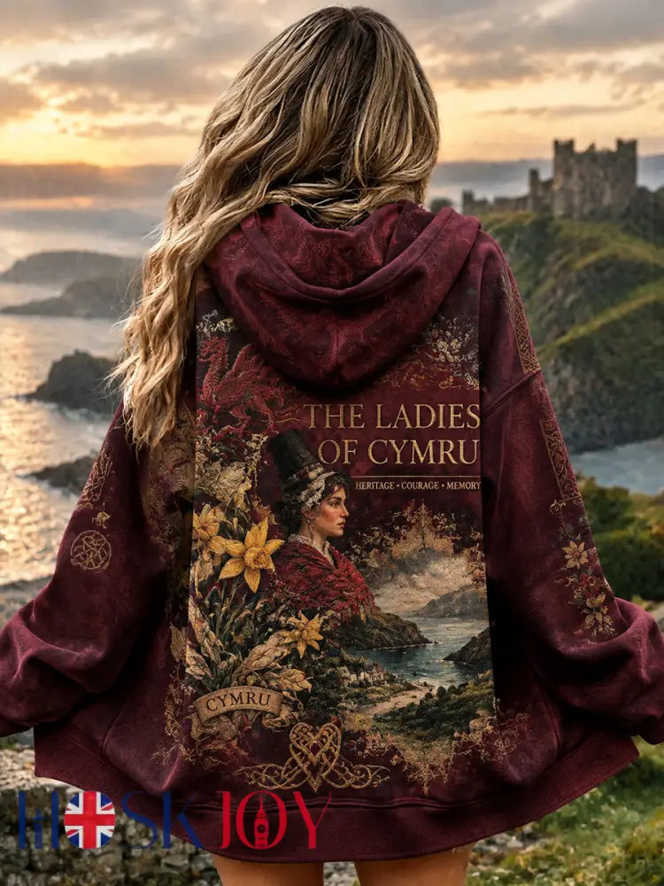 Women’s Vintage British Welsh Print Zip-Up Hoodie - A / S