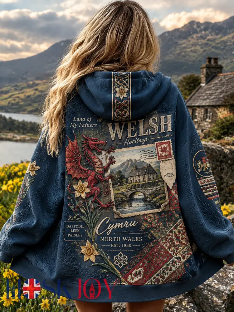 Women’s Vintage British Welsh Print Zip-Up Hoodie - A / S