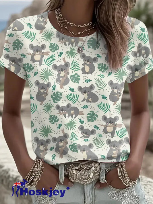 Women’s Vintage Happy Australia Day Art Print Casual Cotton Short-Sleeved T-Shirt Green / S