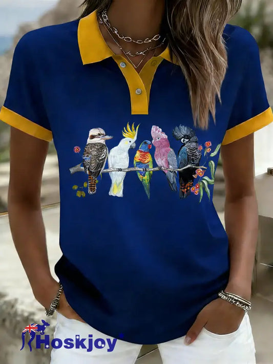 Women’s Vintage Happy Australia Day Flag Badge Casual Print Short-Sleeve Polo Shirt A / S