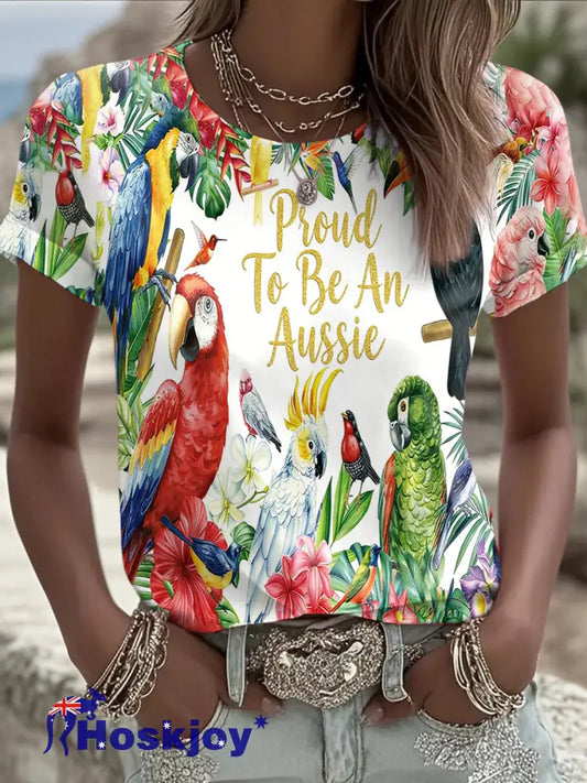 Women’s Vintage Proud To Be An Aussie Casual Short-Sleeve T-Shirt White / S