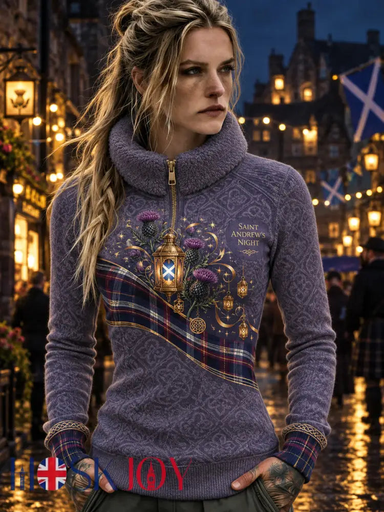 Women’s Vintage Scottish St Andrew’s Day Printed Fleece-Lined Zipper Sweatshirt - A / S