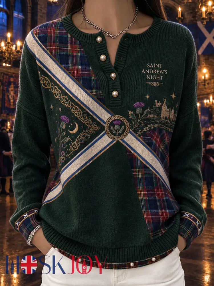 Women‘s Vintage Scottish St Andrew’s Day Printed Long-sleeve Cardigan - A / S
