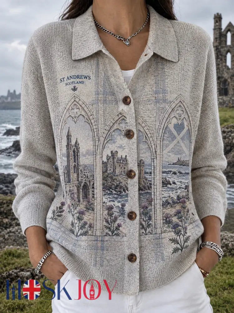 Women‘s Vintage Scottish St Andrew’s Day Printed Long-sleeve Cardigan Sweater - A / S