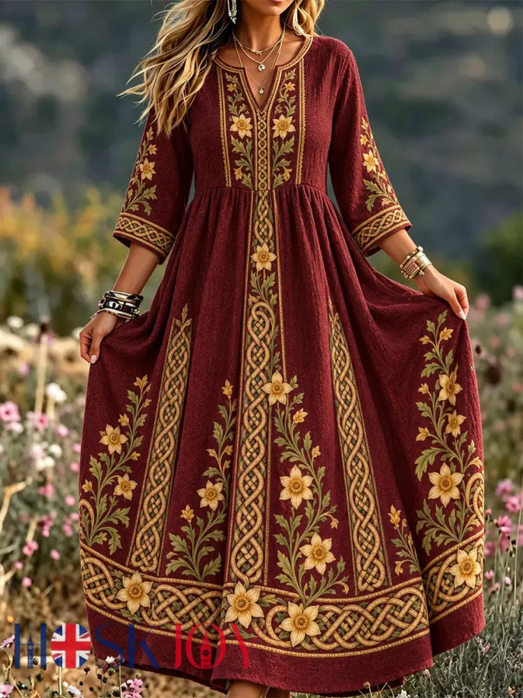 Women’s Wales UK Casual Dress - Wine Red / S