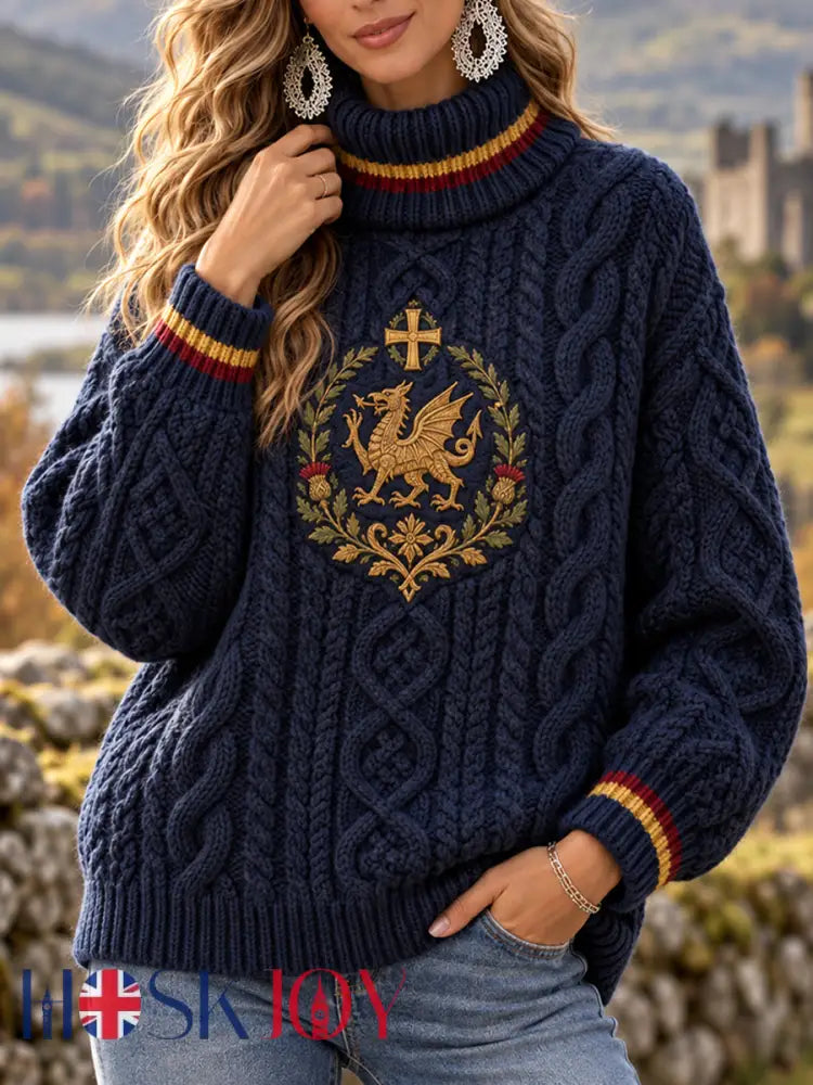 Women’s Wales UK Casual Turtleneck Sweater - Deep Blue / S
