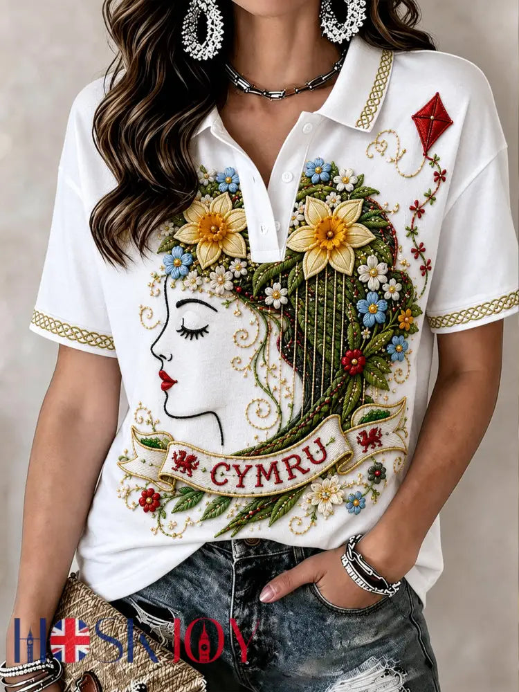 Women’s Welsh Cultural Element Art Print Polo - A / S