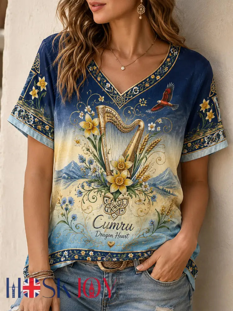 Women’s Welsh Cultural Element Art Print T-Shirt - A / S