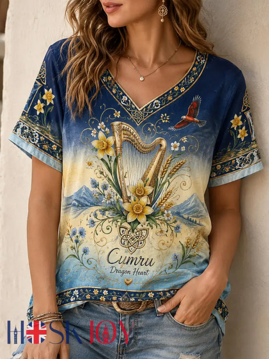 Women’s Welsh Cultural Element Art Print T-Shirt - A / S