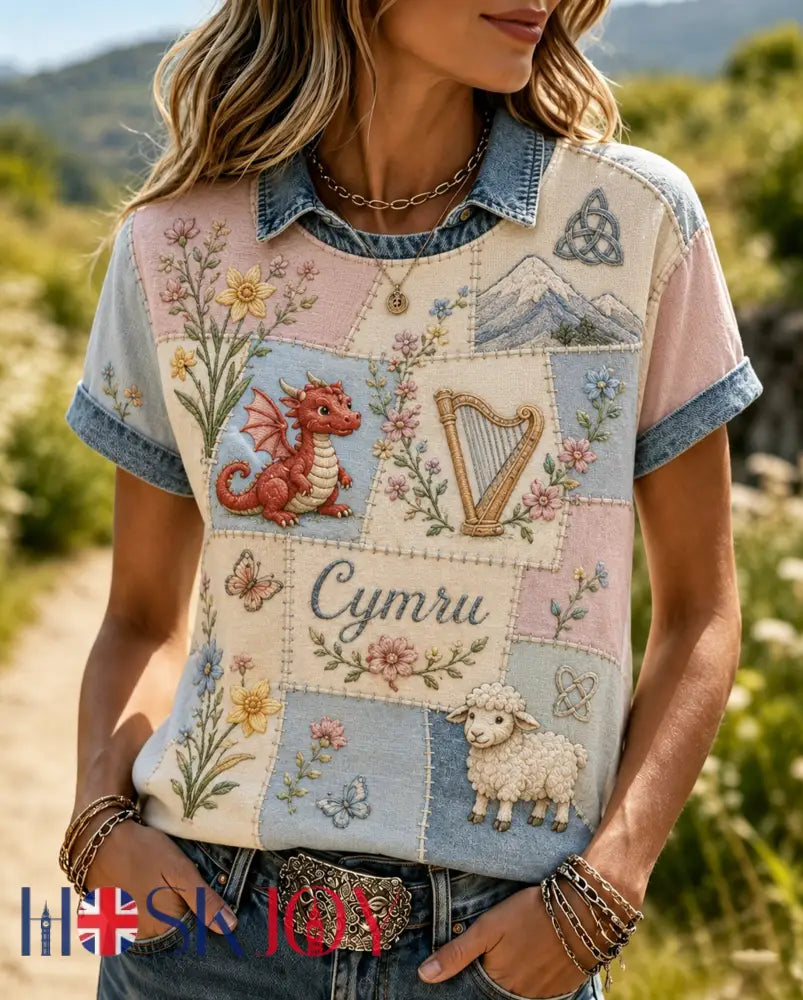 Women’s Welsh Cultural Elements Art Print Top - A / S