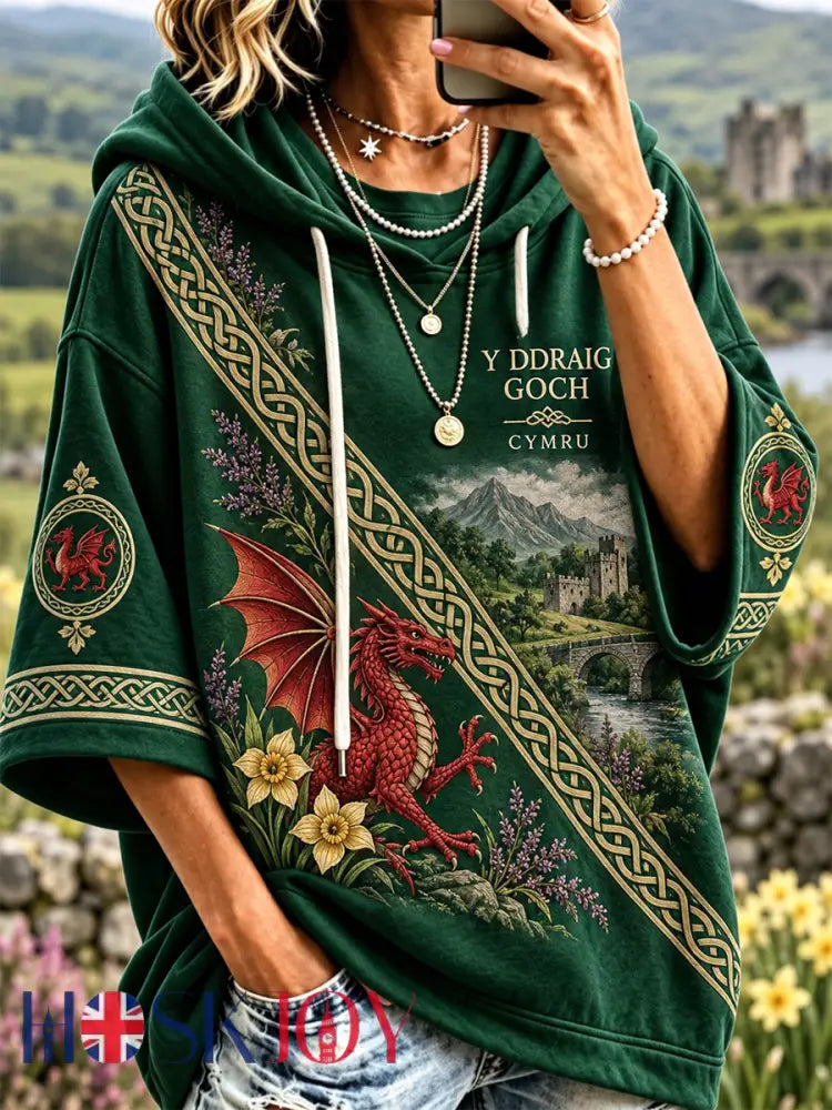 Women’s Welsh Dragon Printed Hoodie - Green / S