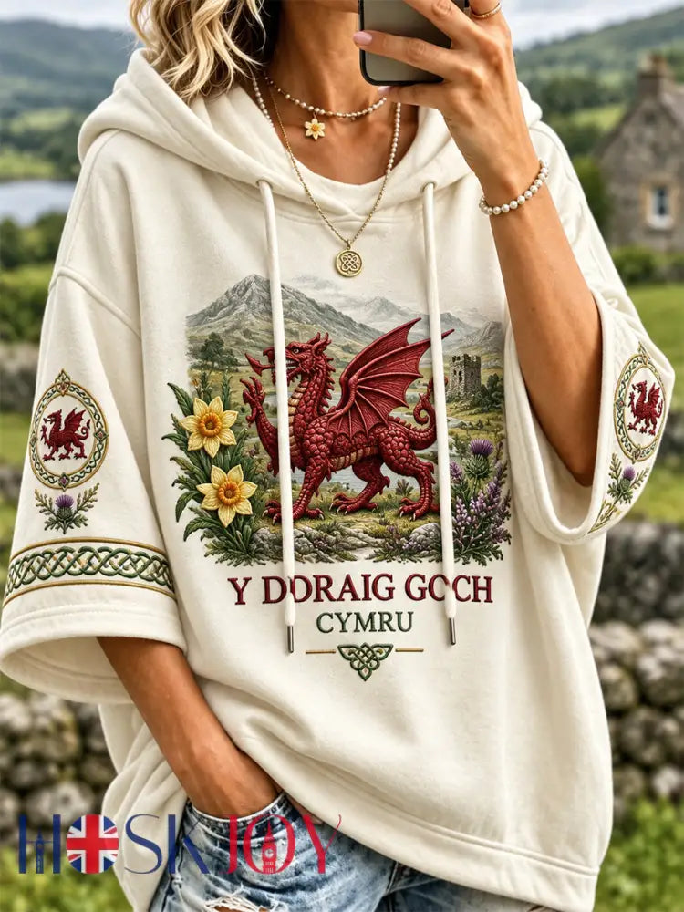 Women’s Welsh Dragon Printed Hoodie - White / S