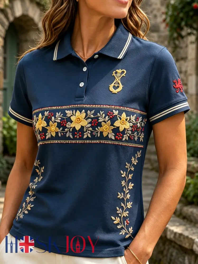 Women’s Welsh-Inspired Casual Polo Shirt With Art Print - A / S