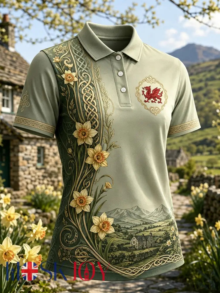 Women’s Welsh Red Dragon Cultural Elements Art Print Polo - A / S