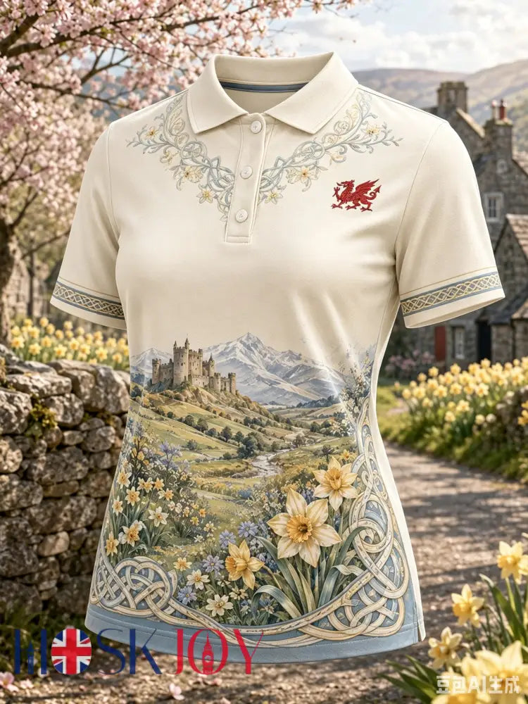 Women’s Welsh Red Dragon Cultural Elements Art Print Polo - A / S
