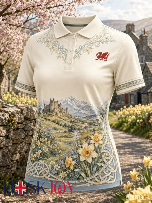 Women’s Welsh Red Dragon Cultural Elements Art Print Polo - A / S