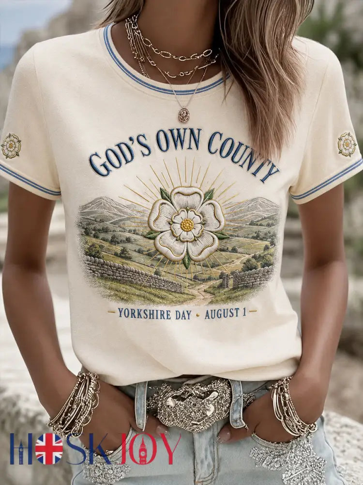 Women’s Yorkshire Day White Roses Art Printed T-shirt - Creamy-White / S