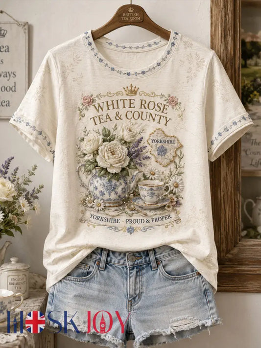 Women’s Yorkshire Day White Roses Art Printed T-shirt - Creamy-White / S